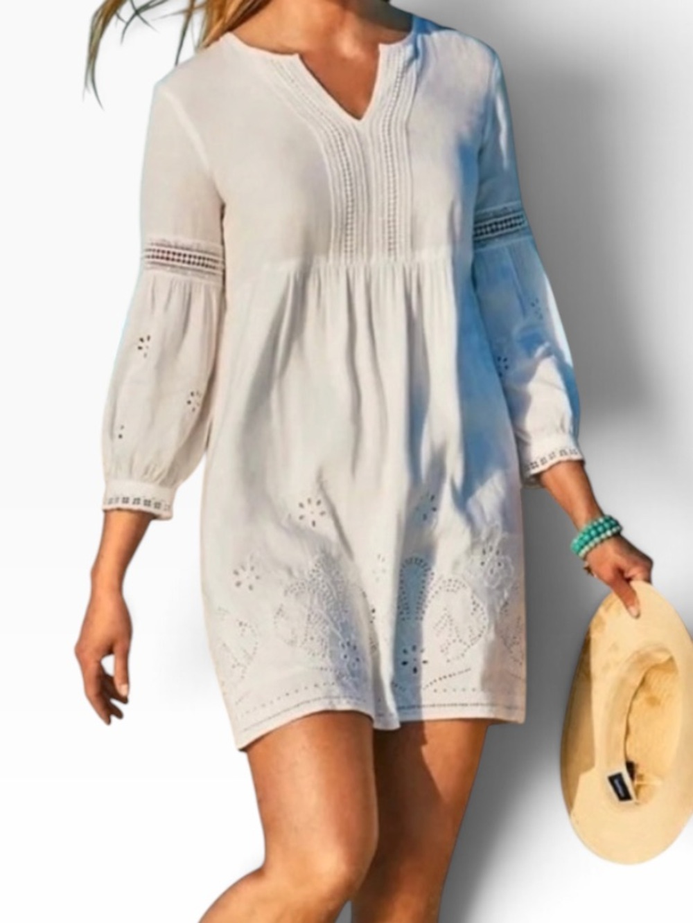 Tommy Bahama "St. Lucia" White Linen-Blend Embroidered Dress L